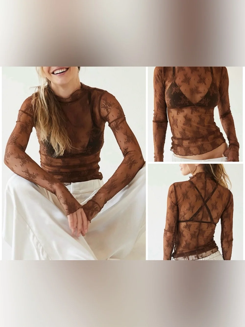 NWT Free People Intimately Lady Lux Layering Top - bronze brown - large